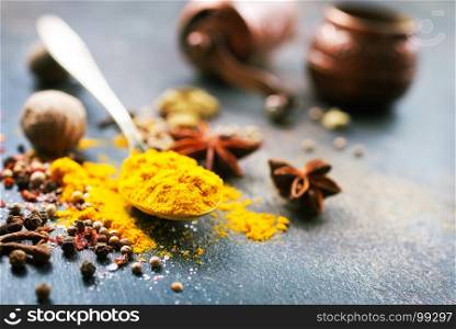 aroma spice, garlic and salt on a table