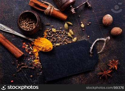aroma spice, garlic and salt on a table