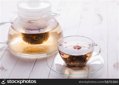 Aromatic Blooming Flower Tea in glass cup