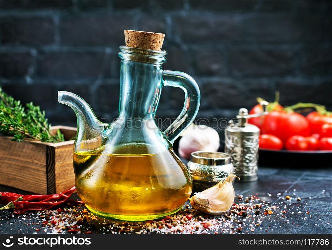 aromatic oil in glass bottle on a table