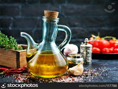 aromatic oil in glass bottle on a table