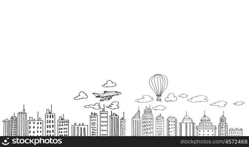 Around the world. Background sketch image with drawings. Travel concept
