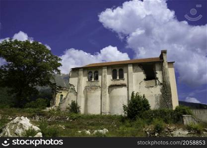 Arquata del Tronto, old village damaged by earthquake in Ascoli Piceno province, Marche, Italy