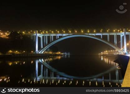 Arrabida bridge and lights on Douro river, Porto, Portugal&#xA;