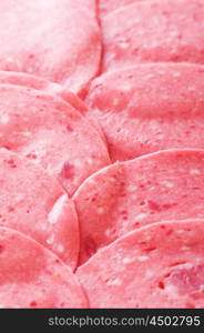 Arranged cuts of beef sausage