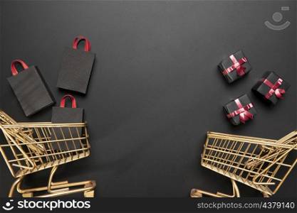 arrangement black friday shopping carts with copy space