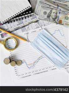 arrangement finances elements graph with medical mask