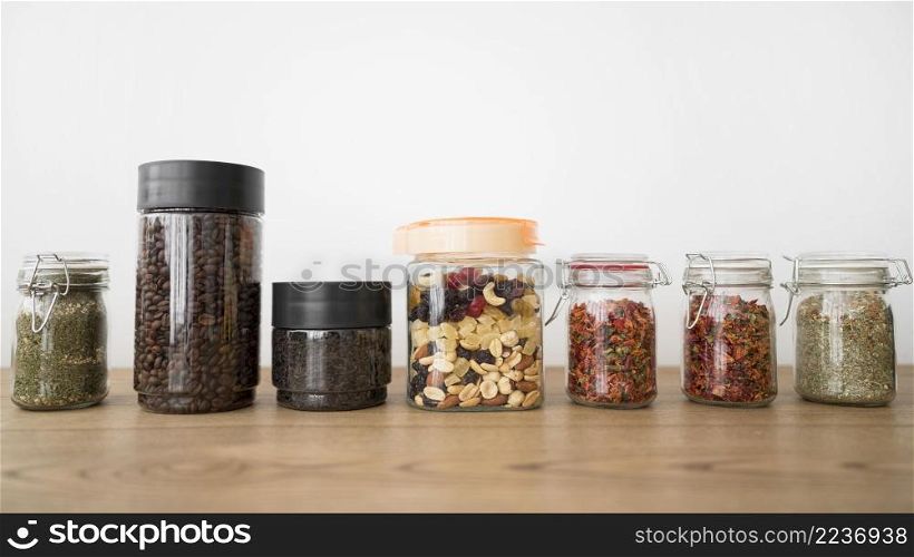 arrangement jars with different ingredients