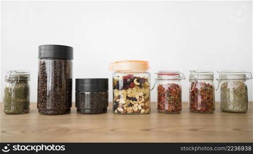 arrangement jars with different ingredients
