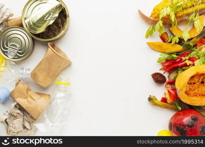 arrangement leftover wasted food cans veggies