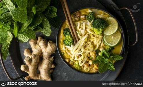 arrangement noodles dark table