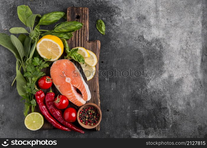 arrangement veggies salmon fish