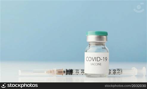 arrangement with coronavirus vaccine bottle