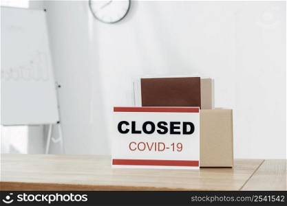 arrangement with covid19 sign box