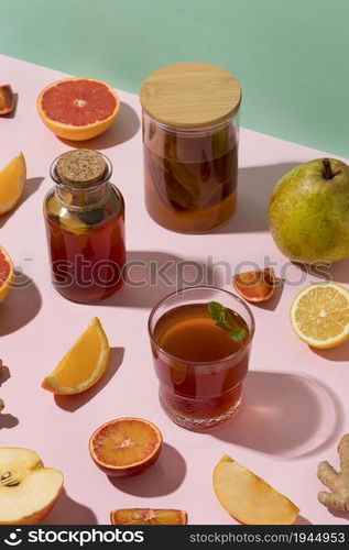 arrangement with delicious fermented drinks. High resolution photo. arrangement with delicious fermented drinks. High quality photo