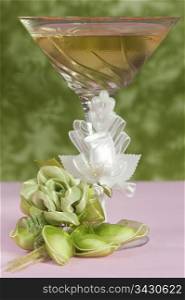 Arrangement with flowers and favors for wedding, baptismand First Communion