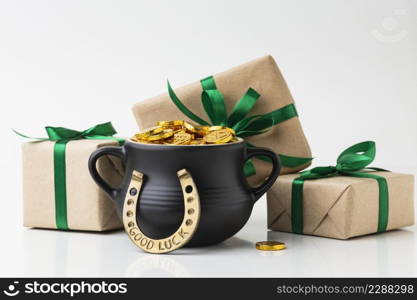 arrangement with gifts cauldron