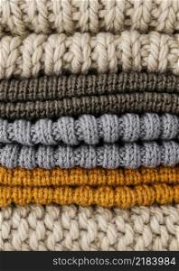 arrangement with knitted clothes close up