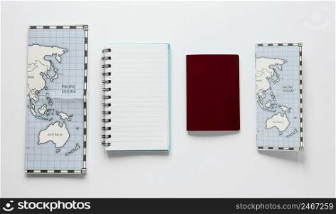 arrangement with notebook maps
