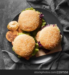 arrangement with tasty hamburgers