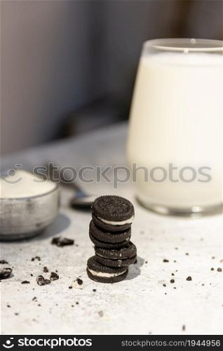 arrangement with tasty oreo glass milk. High resolution photo. arrangement with tasty oreo glass milk. High quality photo