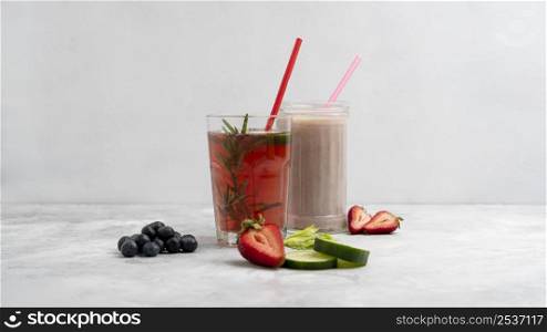 arrangement with tasty strawberry juice