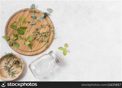 arrangement zero waste products marble background with copy space