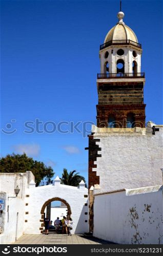 arrecife lanzarote spain the old wall terrace church bell tower plant in teguise