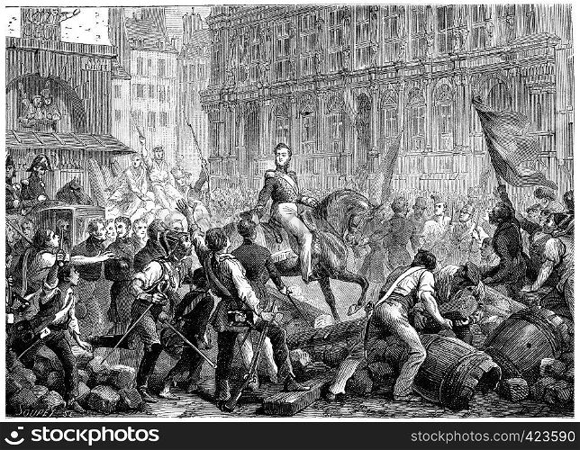 Arrival of the Duke of Orleans at the Hotel de Ville, vintage engraved illustration. History of France ? 1885