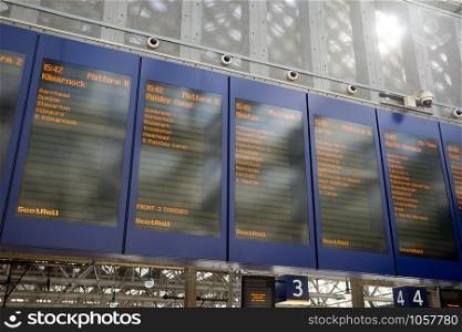 Arrivals departure board, Airport & Train station in Glasgow, Scotland