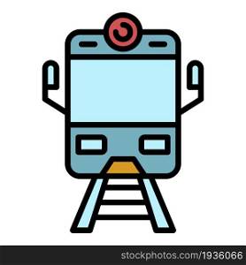Arriving train front view icon. Outline arriving train front view vector icon color flat isolated. Arriving train front view icon color outline vector