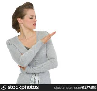 Arrogant modern business woman looking on nails