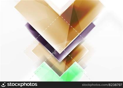 Arrow background. web brochure, internet flyer, wallpaper or cover poster design. Geometric style, colorful realistic glossy arrow shapes with copyspace. Directional idea banner