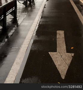 Arrow direction sign on Manhattan Bridge in Manhattan, New York City, U.S.A.