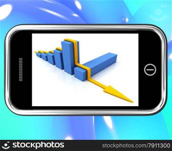 . Arrow Falling On Smartphone Showing Collapsed Finances Or Monetary Risk