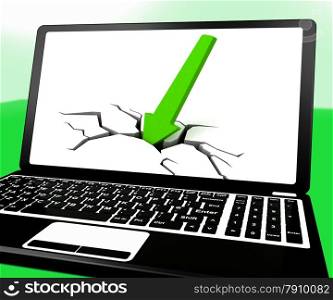 . Arrow Hitting Ground On Laptop Shows Drop On Sale Or Failures