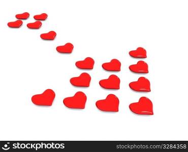 arrow in red hearts isolated on white. 3d