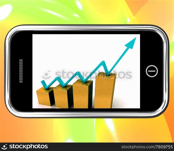 . Arrow On Chart On Smartphone Shows Increase And Improvement