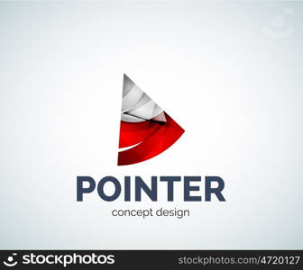 Arrow pointer logo business branding icon, created with color overlapping elements. Glossy abstract geometric style, single logotype