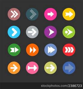 Arrow sign icon set. Simple circle shape internet button on grey background. Contemporary style.. Arrow sign icon set. Simple circle shape internet button on grey background.