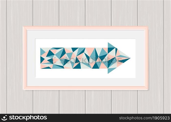 Arrow with abstract geometric pattern in frame. Flat style. Vector illustration