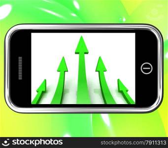 . Arrows Pointing Up On Smartphone Shows Progress And Improvement