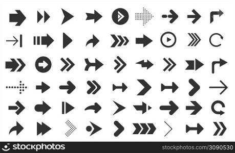 Arrows web collection on white. Modern graphic direction signs computer screen arrows vector set. Arrows web collection on white. Modern graphic direction signs computer screen arrows