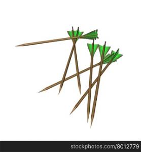 Arrows with green feathers, isolated over white, 3d render