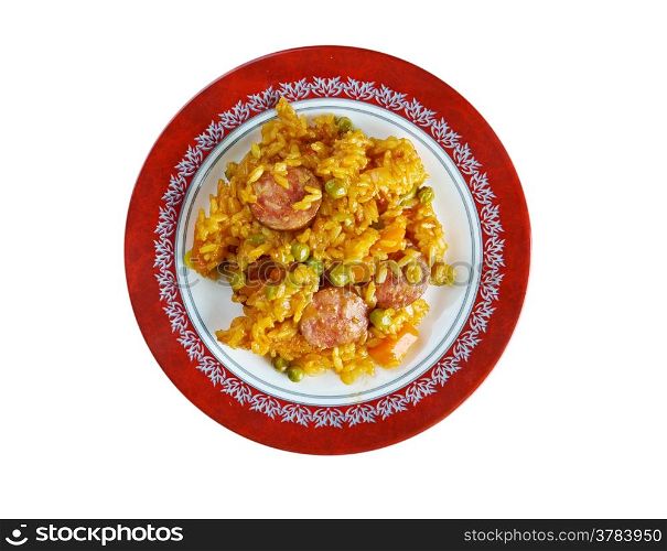 Arroz con chorizo -a traditional dish of Spain and Latin America.rice with chorizo