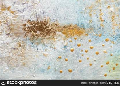 Art Abstract acrylic and watercolor smear blot painting with gold glitter. Color texture background.