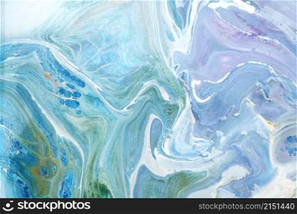 Art Abstract flow acrylic and watercolor marble blot painting. Blue Color wave horizontal texture background.