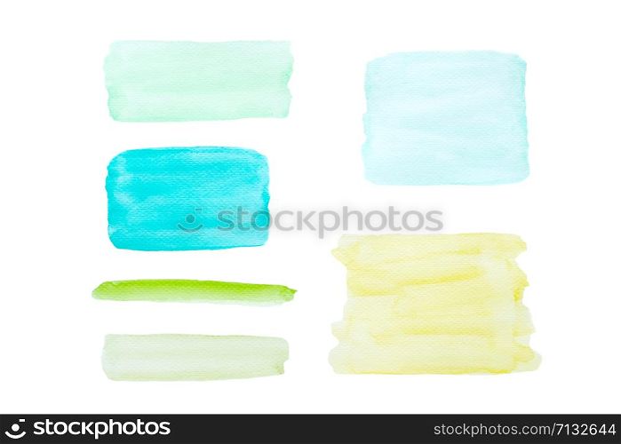 Art abstract illustration, Set of blue green and yellow watercolor painting textured on paper design for background isolated on white background