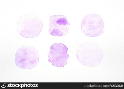 Art abstract illustration, Set of violet watercolor painting in circle shape textured design backgrounds on white paper