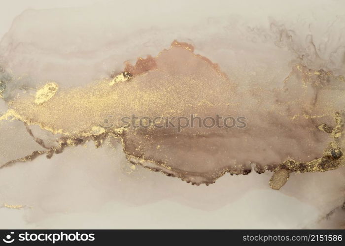Art Abstract watercolor and acrylic marble flow blot painting. Brown and gold Color canvas marble texture background. Alcohol ink.